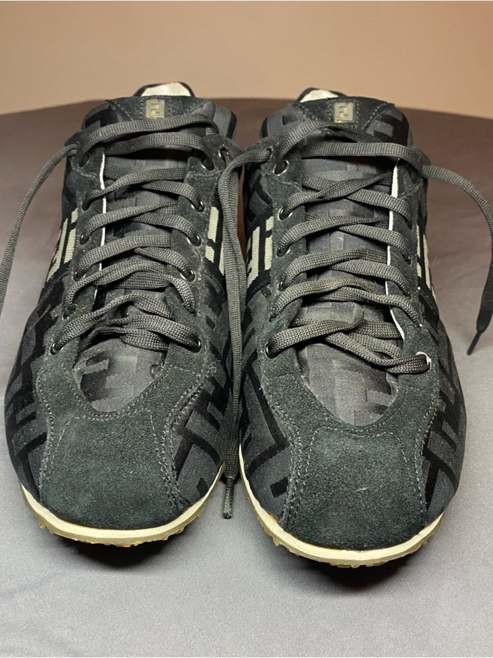 Fendi FF Logo Women’s Size 38 Low Top Sneakers Black Monogram Strap Lace Up